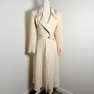 Design Todays Duster Coat Womens S Champagne Satin Trim Vintage 90s Made in USA